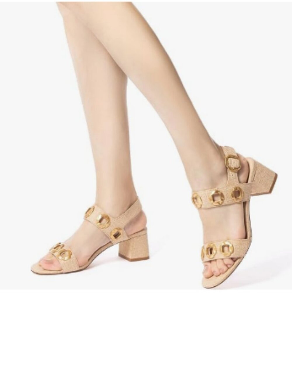 YDN Beige Open Toe Sandals Chunky Dressy Low Heels Backstrap with Buckle Shoe